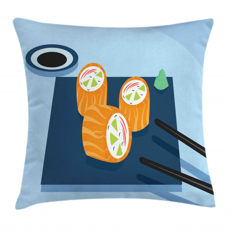 Colorful Doodle Sushi Plate Pillow Cover