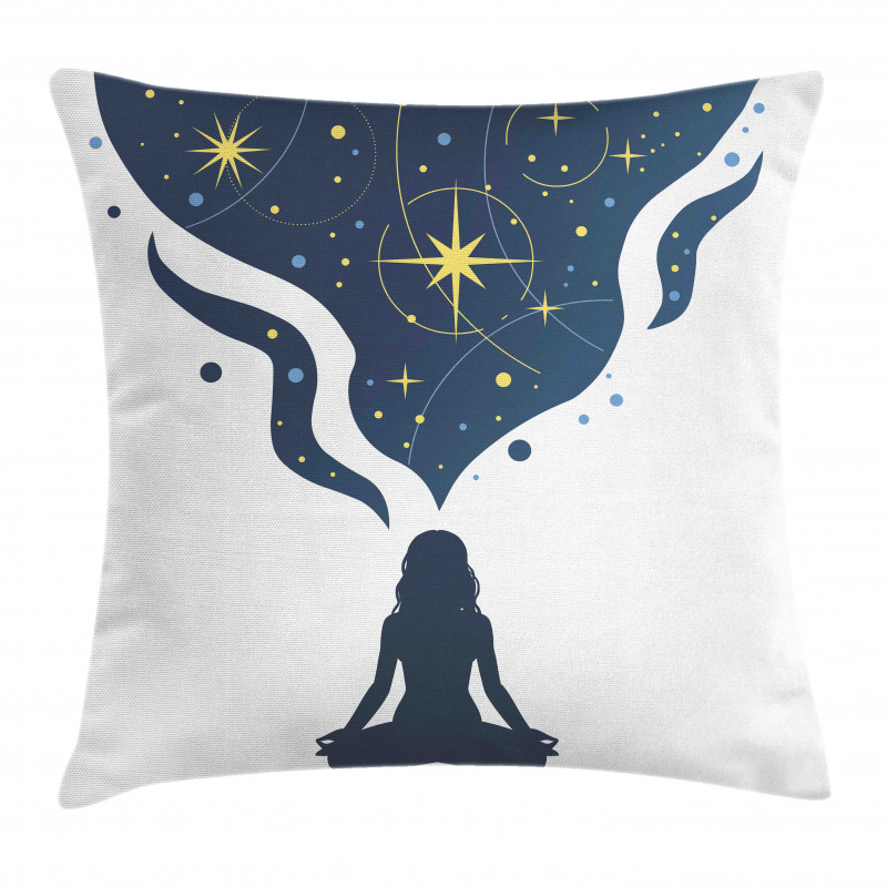 Woman Yoga with Starry Smoke Pillow Cover