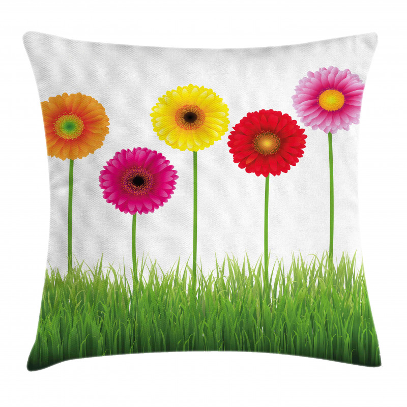 Vivid Flowers on Grass Pillow Cover