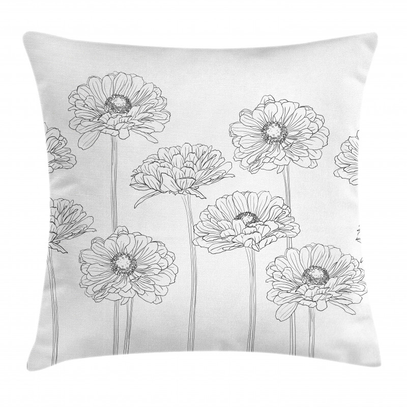 Thin Line Art Flowers Pillow Cover