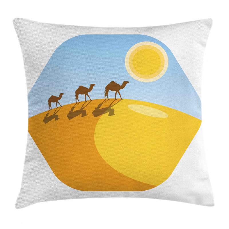 Camels on Desert Cartoon Pillow Cover