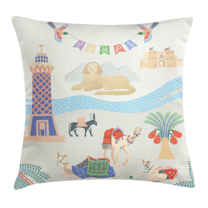 Traveling Egypt Landmarks Pillow Cover