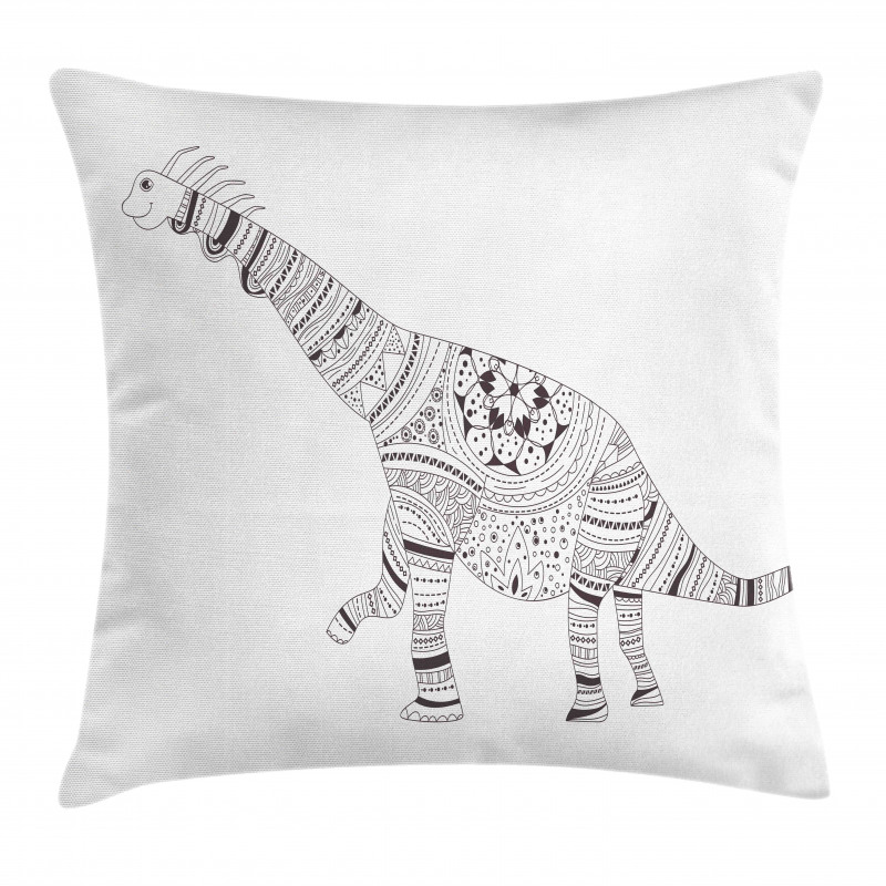 Monochrome Zentangle Dinosaur Pillow Cover