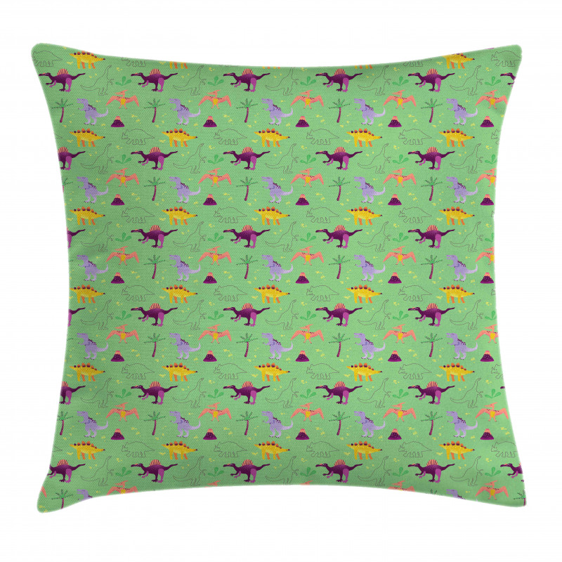 Sketch and Cartoon Dinosaur Pillow Cover