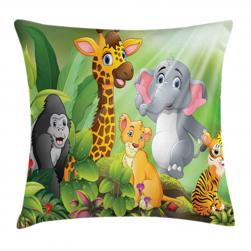 Cartoon Style Wild Animals Pillow Cover