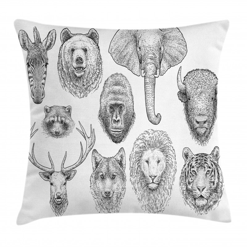 Composition of Animal Heads Pillow Cover