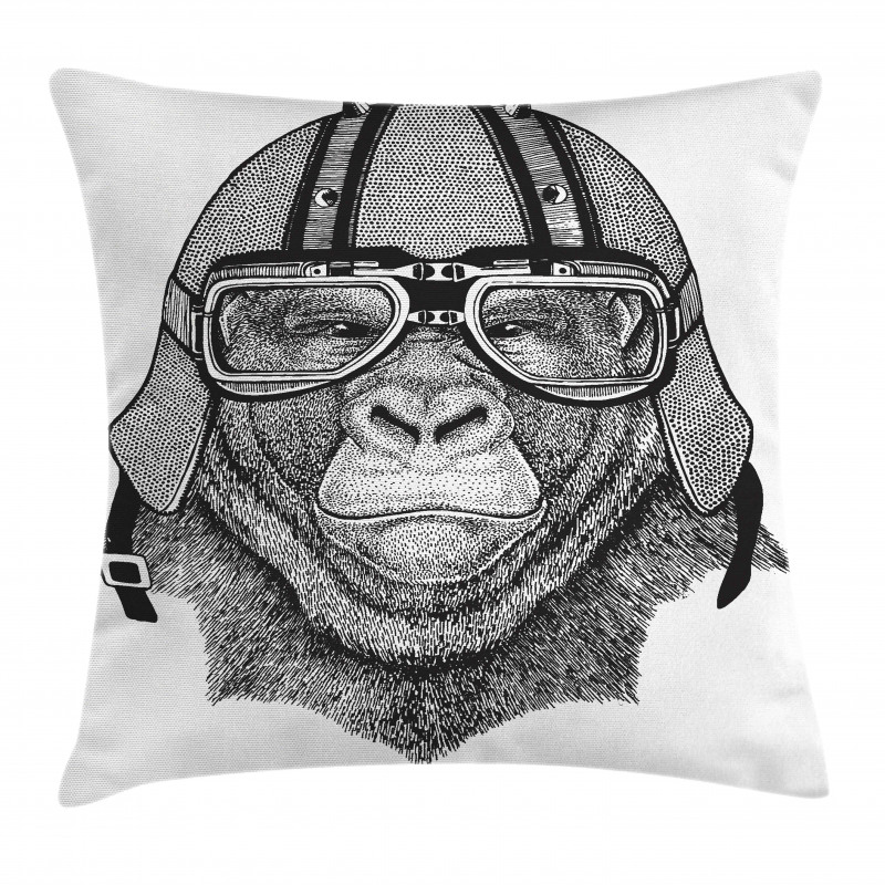 Hipster Grumpy Biker Ape Pillow Cover