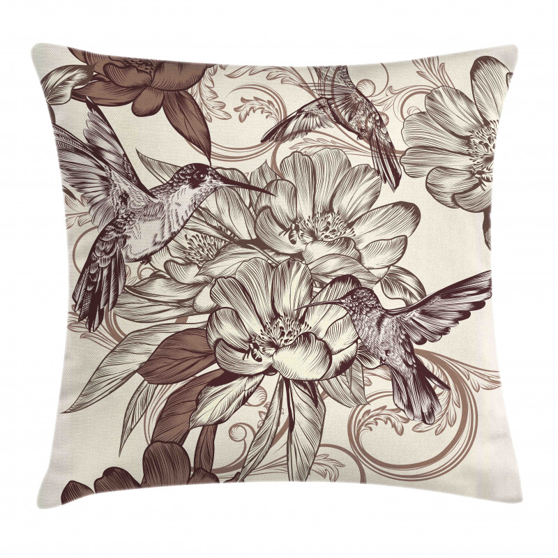 Bird Flowers Pattern Pillow Cover