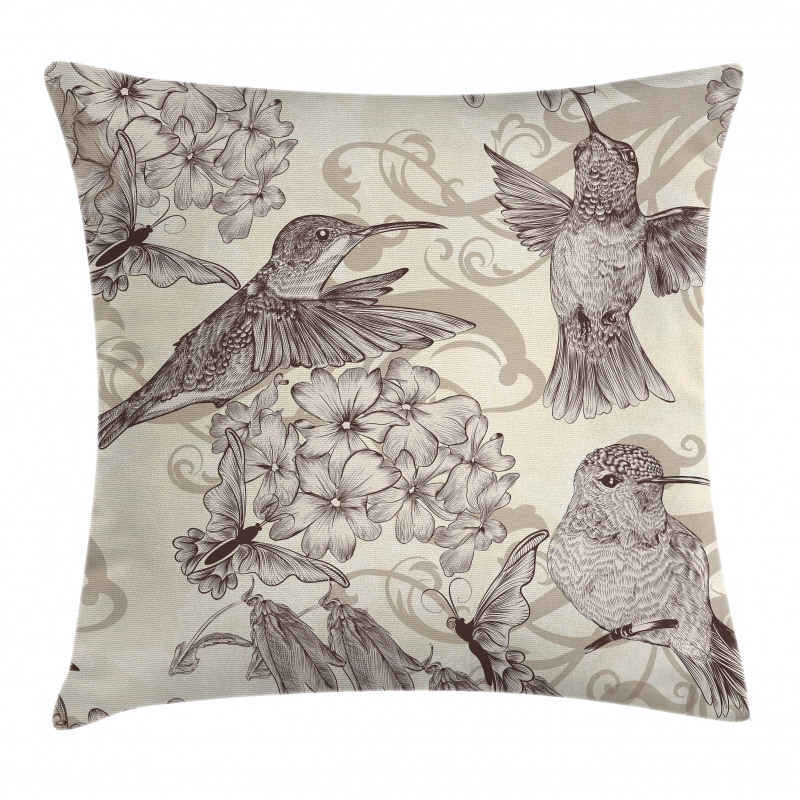 Old Birds and Flowers Pillow Cover