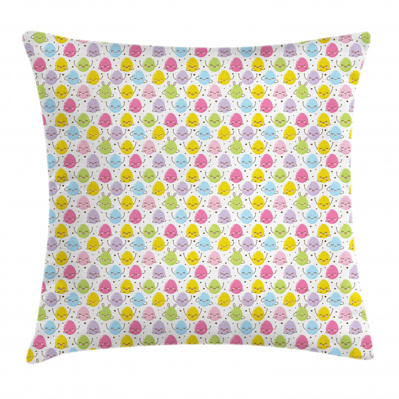 Colorful Happy Eggs and Dots Pillow Cover