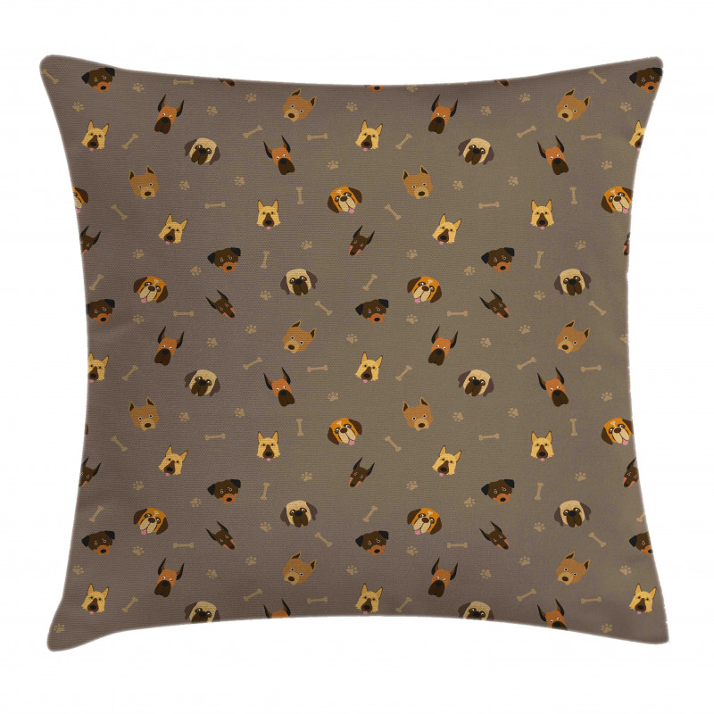 Heads Paw Print and Bones Pillow Cover