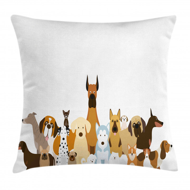 Funny Pet Breeds Cartoon Pillow Cover