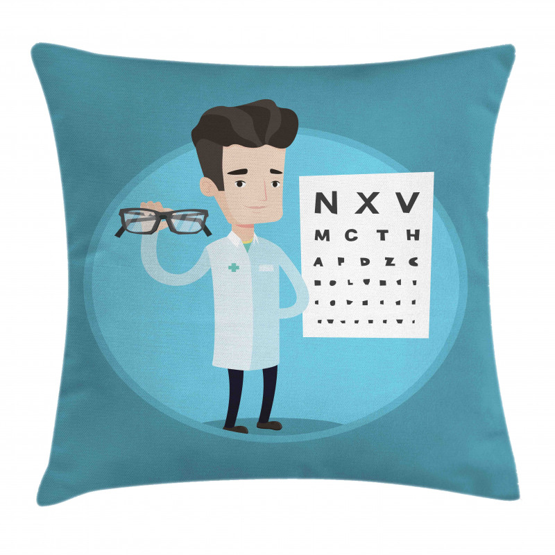 Doctor Holding Eyeglasses Pillow Cover