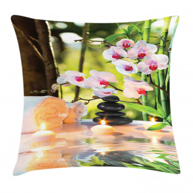 Spa with Candles Orchids Pillow Cover