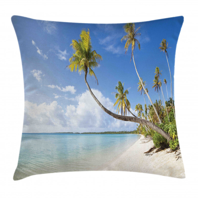 Tropical Beach and Palm Leaves Pillow Cover