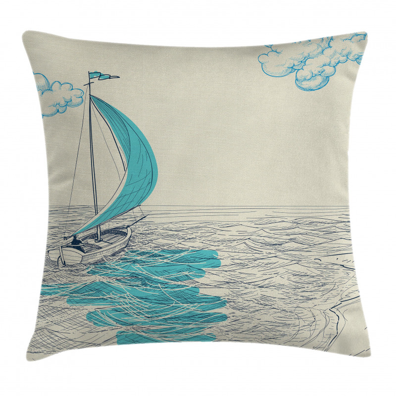 Cloudy Sailing Boat Pillow Cover