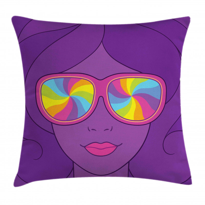 Girl with Rainbow Sunglasses Pillow Cover