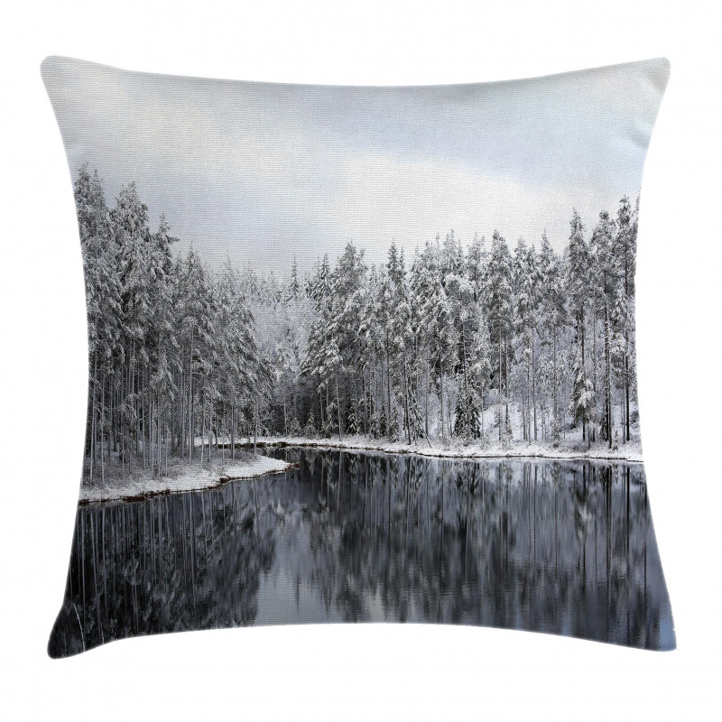 Trees in Cold Day Lake Pillow Cover