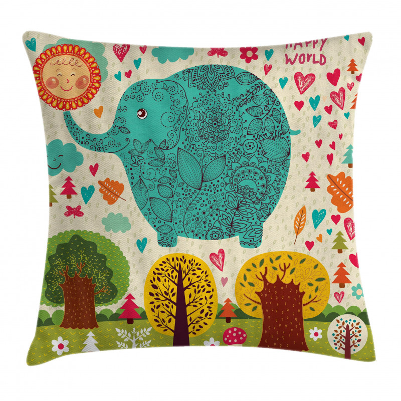 Elephant Trees Leaves Pillow Cover