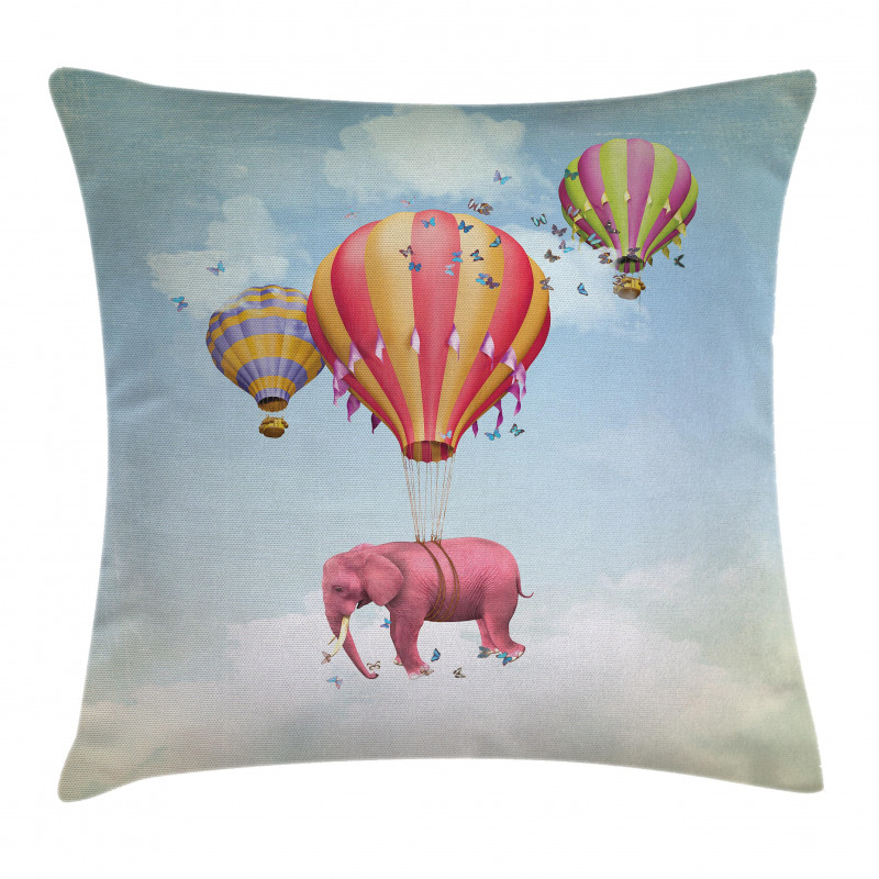 Pink Elephant in Sky Pillow Cover