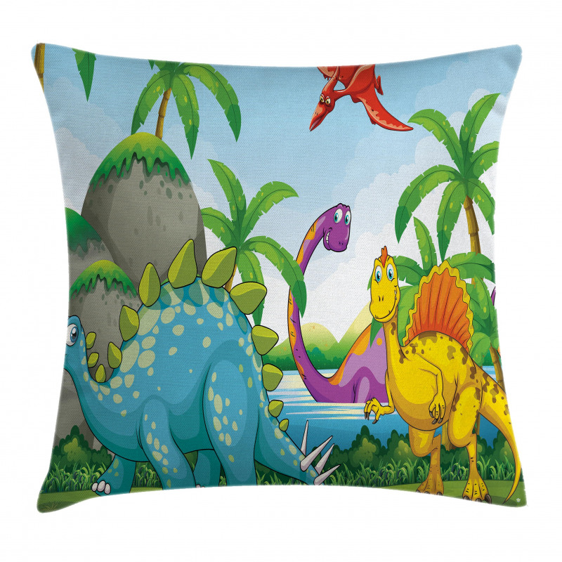 Dinosaurs in the Jungle Pillow Cover