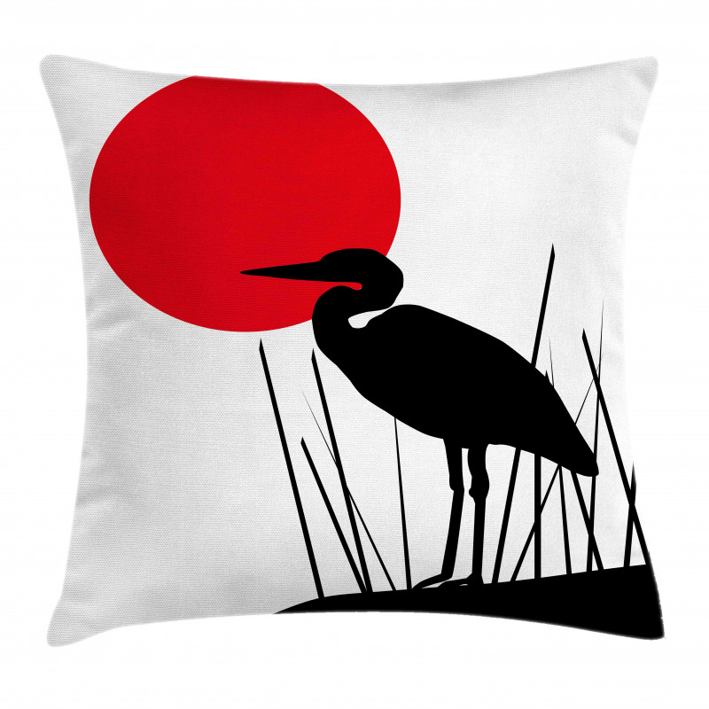 Heron Bird on Japanese Pillow Cover