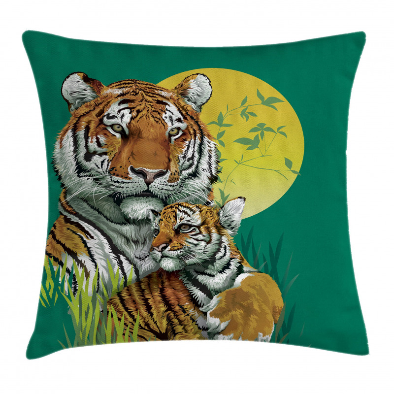 Tiger Family in Jungle Pillow Cover