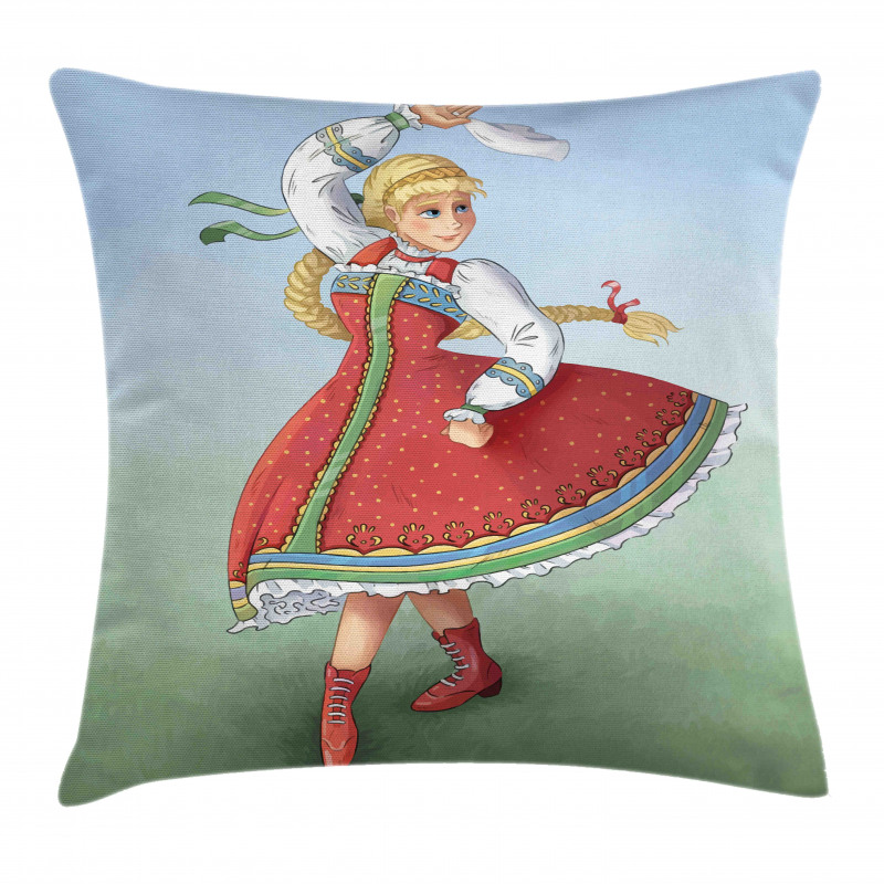 Slavic Girl Dancing Drawing Pillow Cover