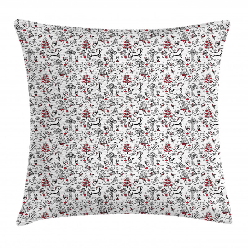 Slavic Forest Drawing Art Pillow Cover