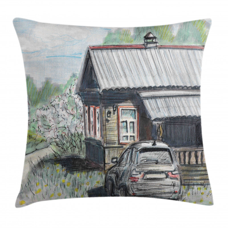 Parked Car Village House Pillow Cover