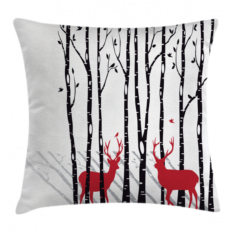 Deer Tree Forest Bird Pillow Cover