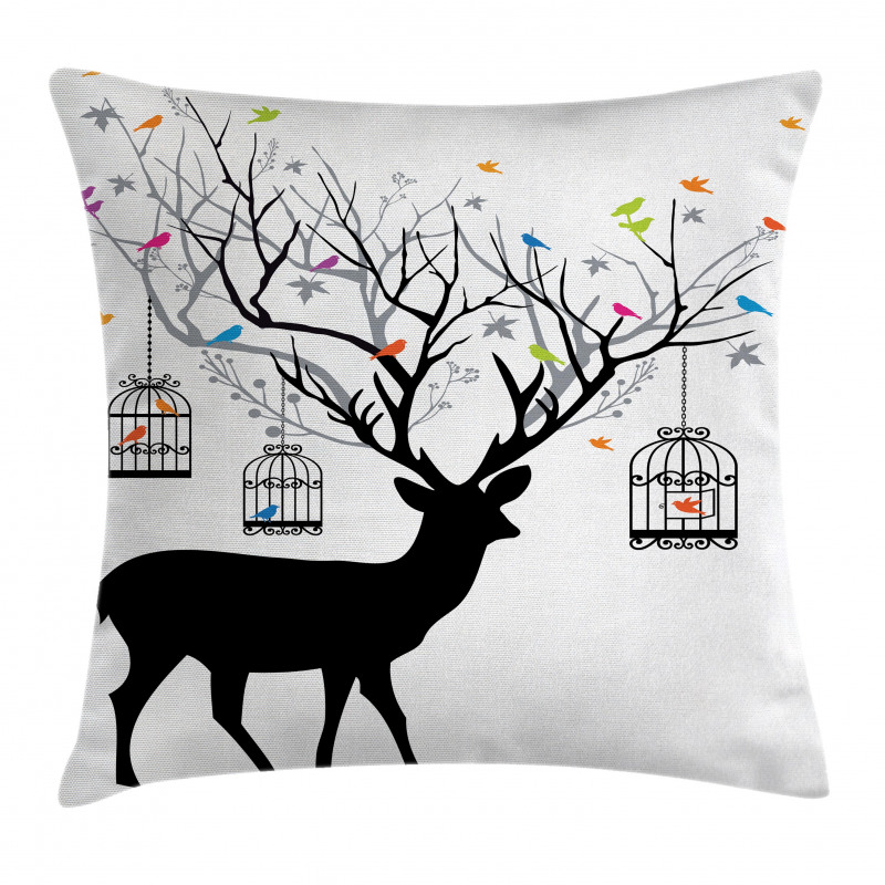 Deer Colorful Birds Pillow Cover