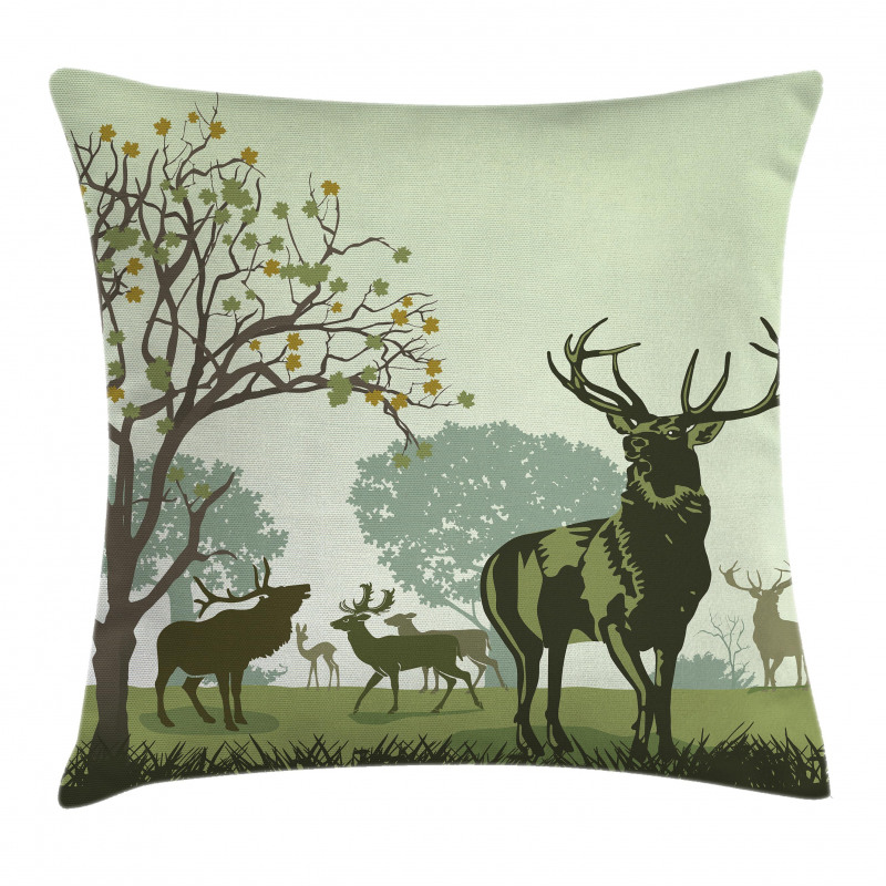 Deer and Nature Park Pillow Cover
