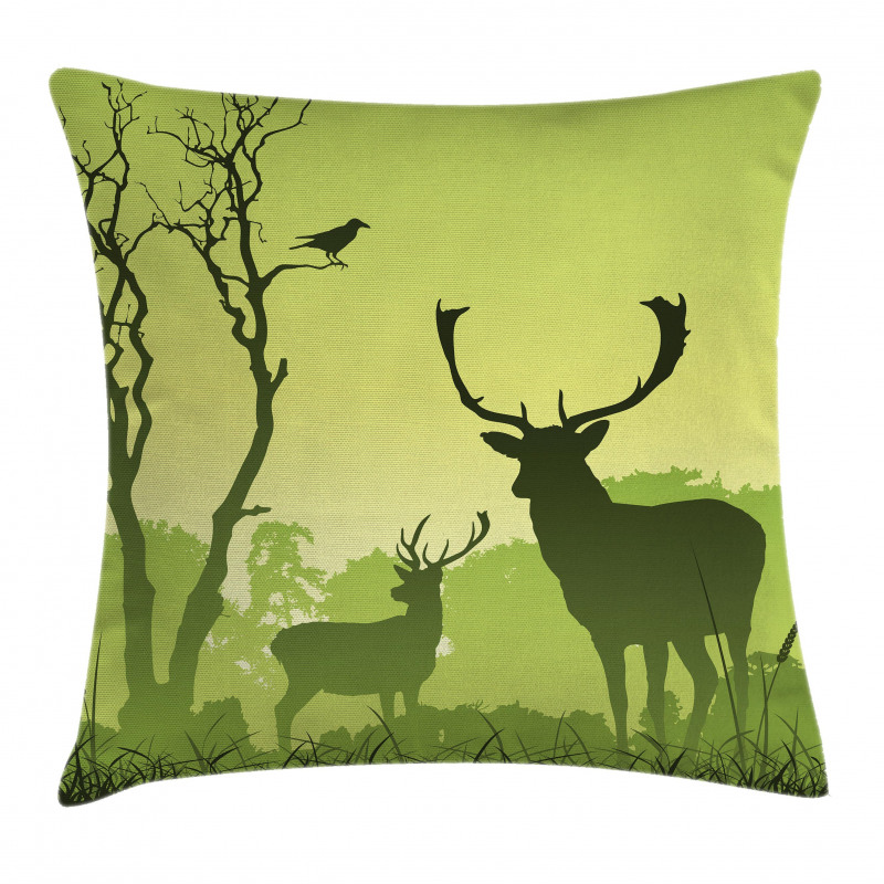 Deer Trees and Crow Bird Pillow Cover