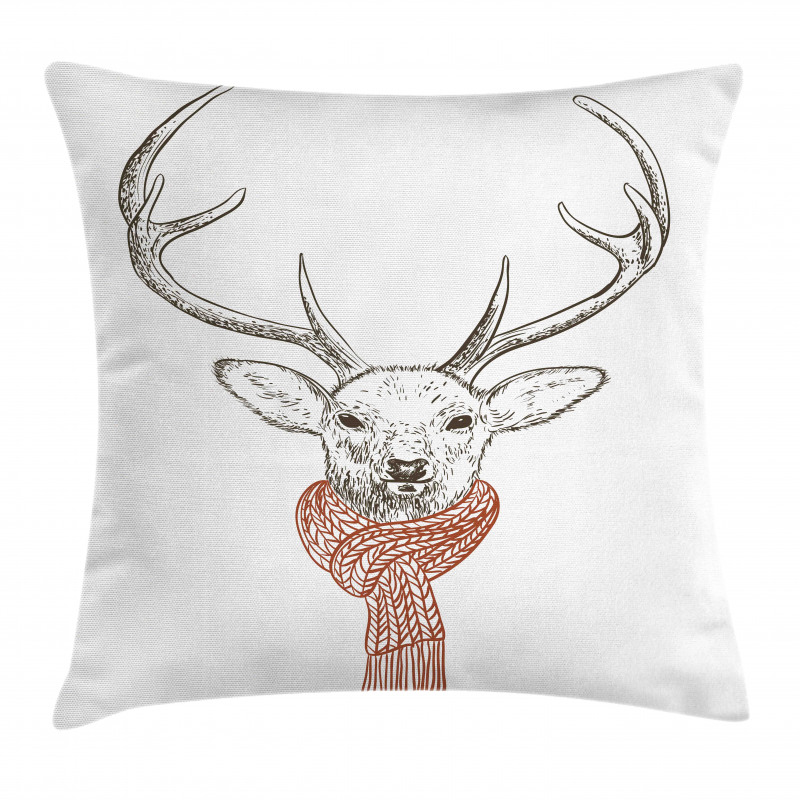 Deer with Scarf Winter Pillow Cover