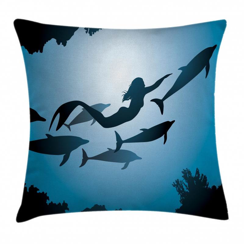 Mermaid and Dolphins Pillow Cover