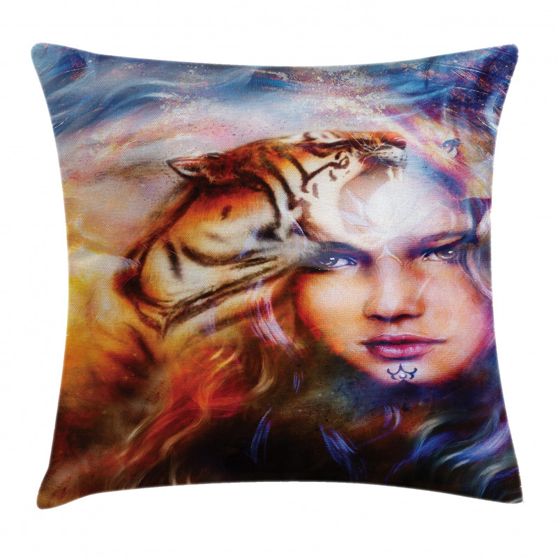 Tiger and Lion Head Pillow Cover