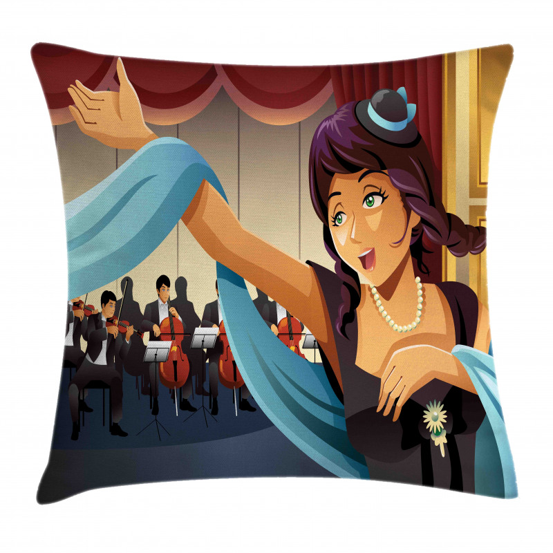 Woman Singing with Orchestra Pillow Cover