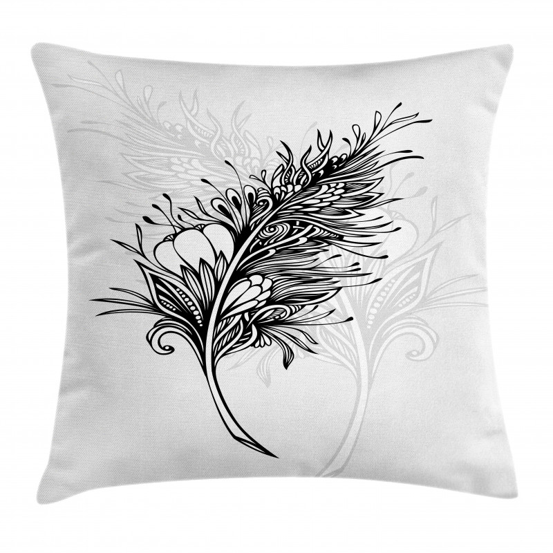 Doodle Style Plumage Boho Pillow Cover