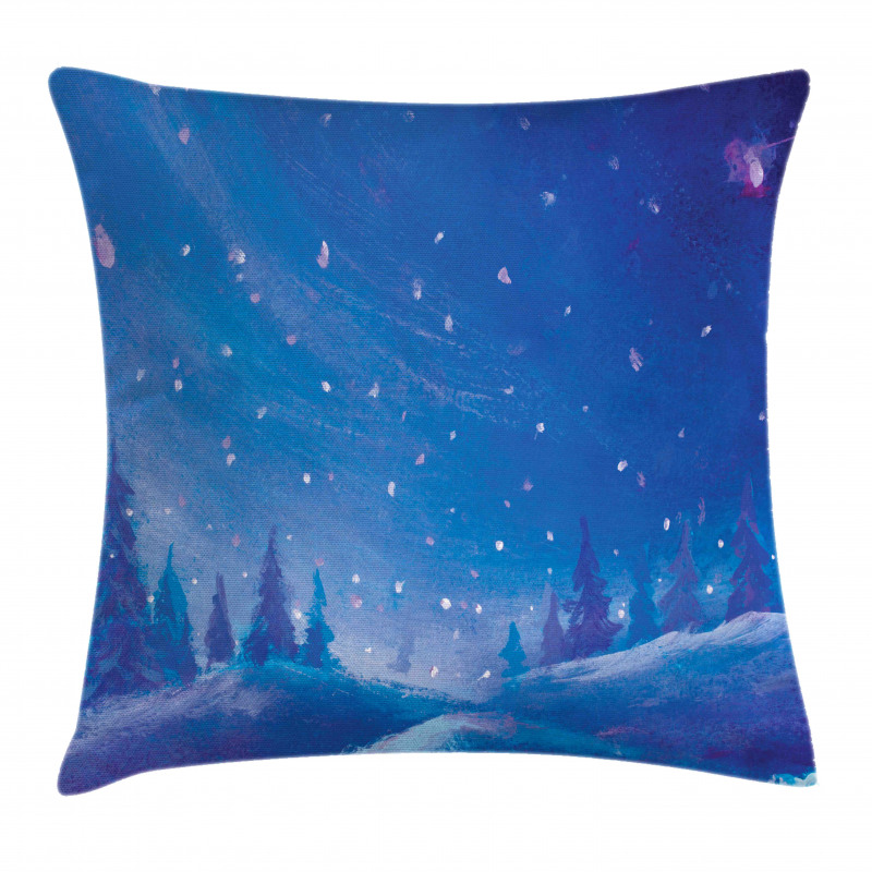 Cold Snowy Night Painting Pillow Cover