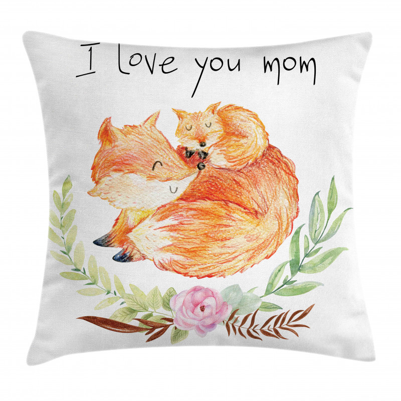 Mom Fox and the Baby Hugging Pillow Cover