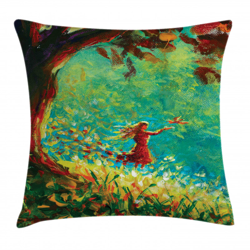 Painting of a Forest Scene Pillow Cover