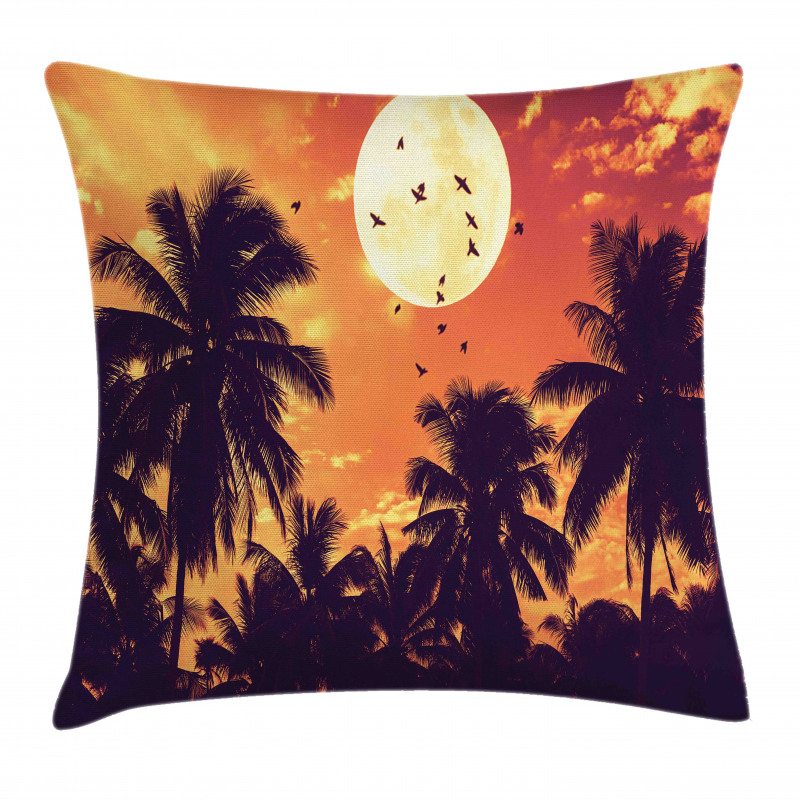 Palms Full Moon Birds Pillow Cover