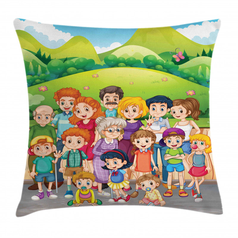 Cartoon Style Family Photo Pillow Cover