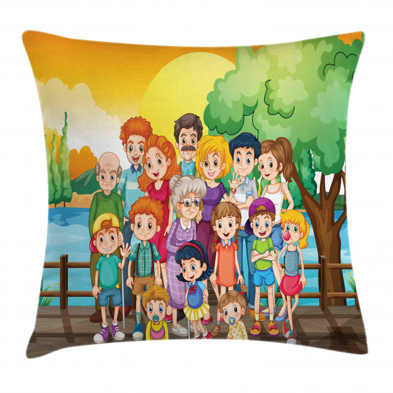 Adults and Children Posing Pillow Cover