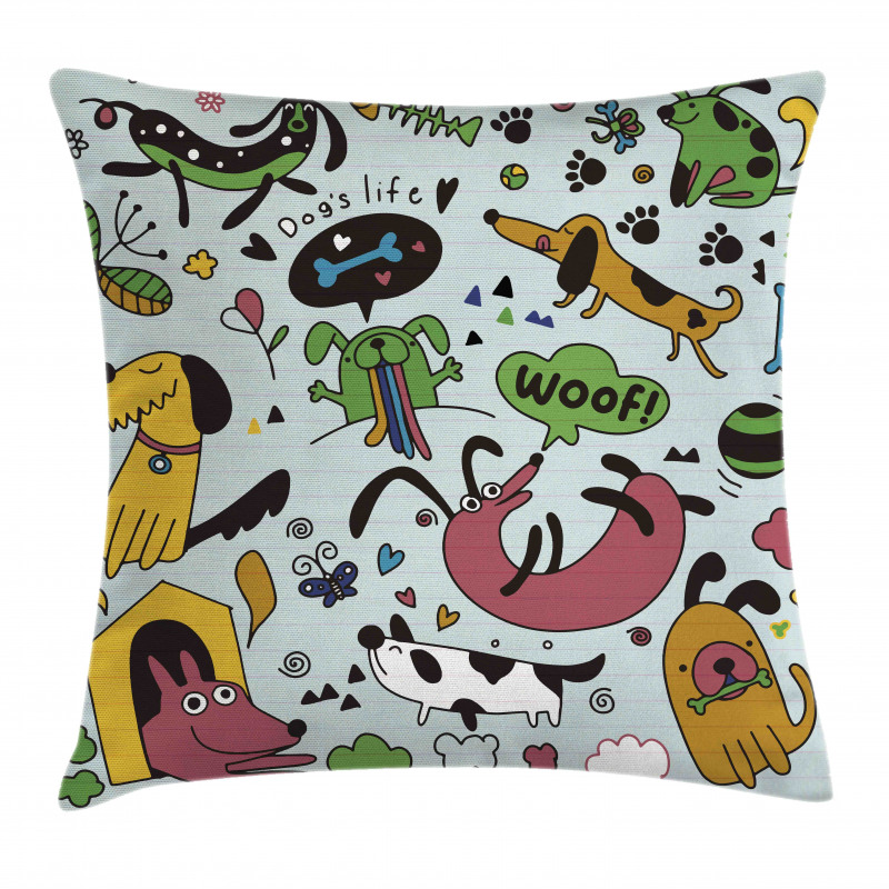 Vivid Playful Dog Pattern Pillow Cover