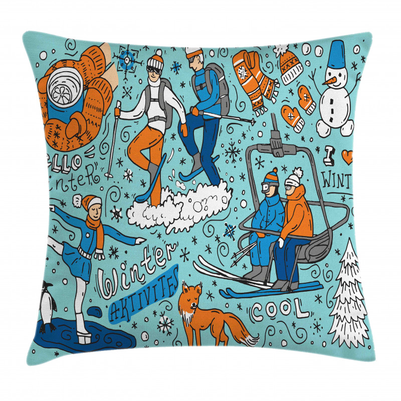 People Winter Activities Pillow Cover