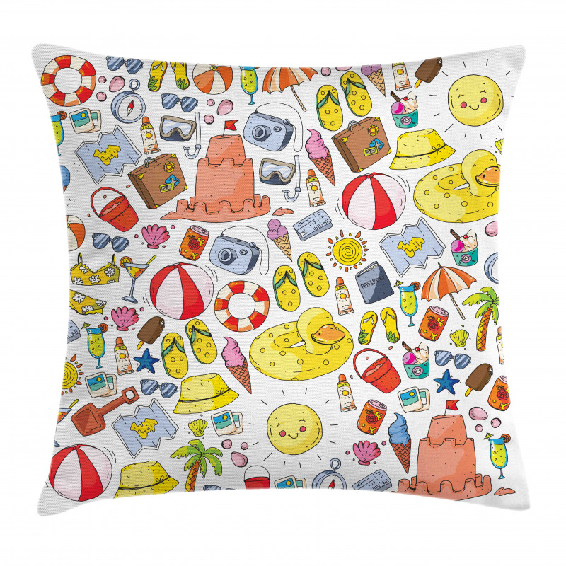 Vivid Summer Vacation Items Pillow Cover