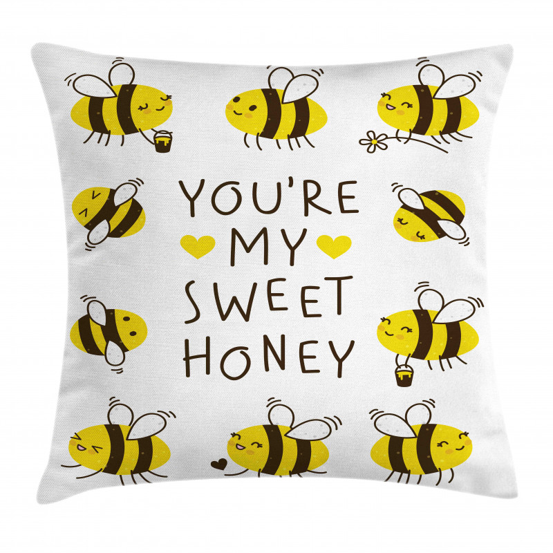 Love Text and Happy Bees Pillow Cover