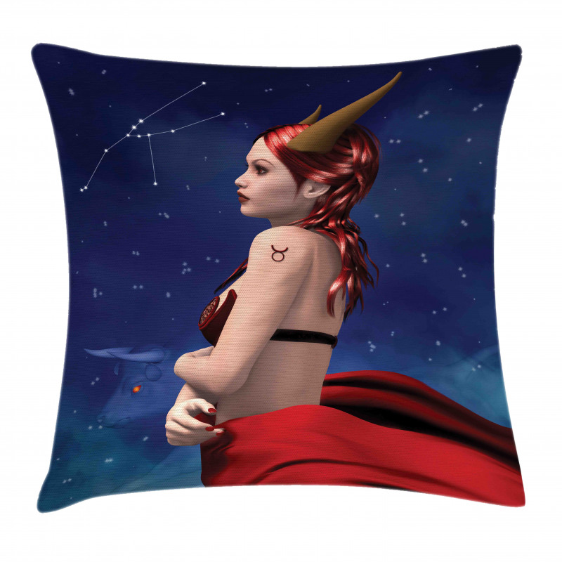 Taurus Girl Horns Sign Pillow Cover